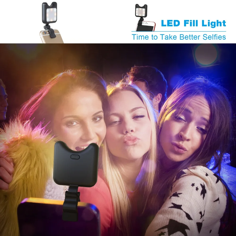 Apexel Universal LED Selfie Flash Light Clip-on Portable Rechargeable 9 Levels Flash Led Light for iPhone Samsung Huawei Tablet