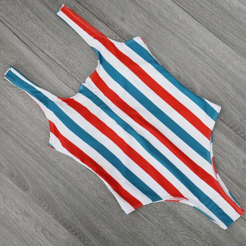 2019 Striped Swimwear One Piece Swimsuit Women Backless Monokini Swimsuit Sport Bodysuit Beach Bathing Suit Swim Red White