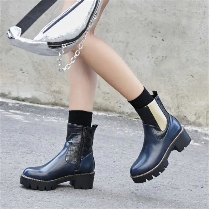 

NAYIDUYUN Women Chunky High Heel Retro Riding Ankle Boots Winter Round Toe Party Rivets Pumps Shoes Casual Warm Shoes 2018