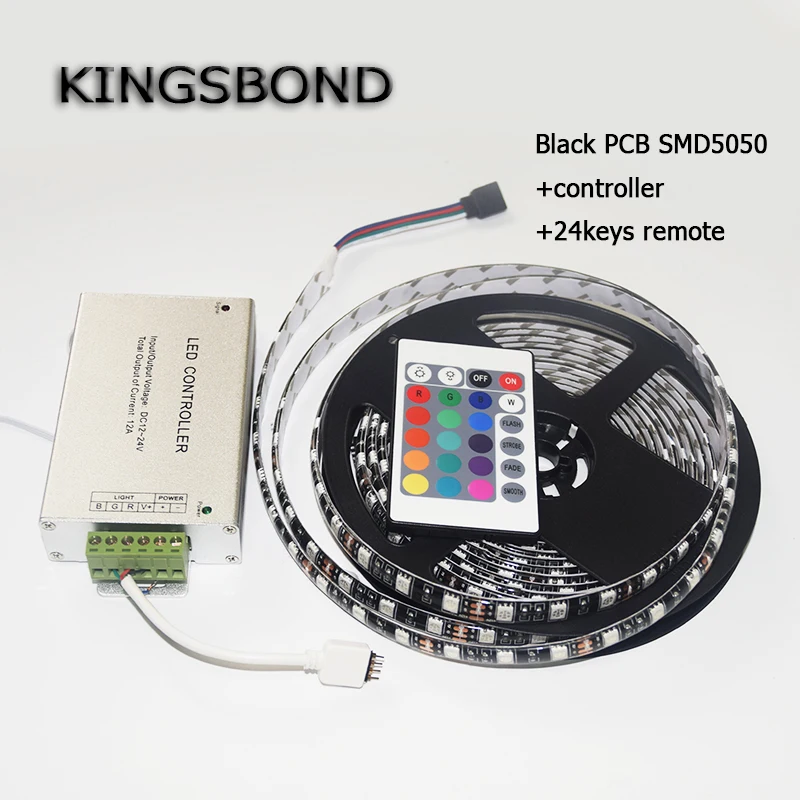 

RGB 5050 Black PCB Board LED Strip DC12V 60LED/M 5M/Roll Lamp Flexible light flexible ribbon with 24keys controller