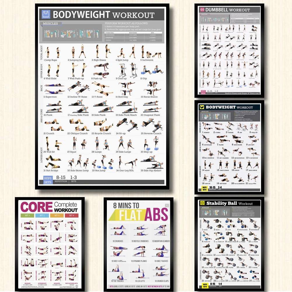 US $2.99 30% OFF|Dumbbell Workout Bodybuilding Exercise Bodyweight Chart  Yoga GYM Poster Prints Wall Art Painting Wall Pictures Room Home Decor-in  ...