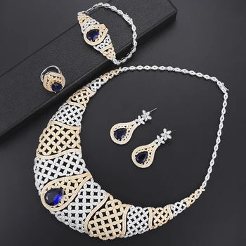 

SisCathy 4pcs African Blue Crystal Cubic Zirconia CZ Nigerian Jewelry Sets For Women Wedding Dubai Bridal Jewelry Sets 2019