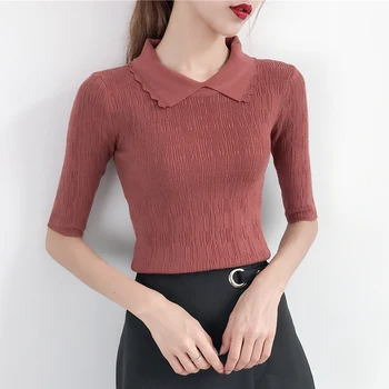 

2020 autumn new female short sleeved sweater slim sleeve head Korean summer students coat loose bottoming sweaters