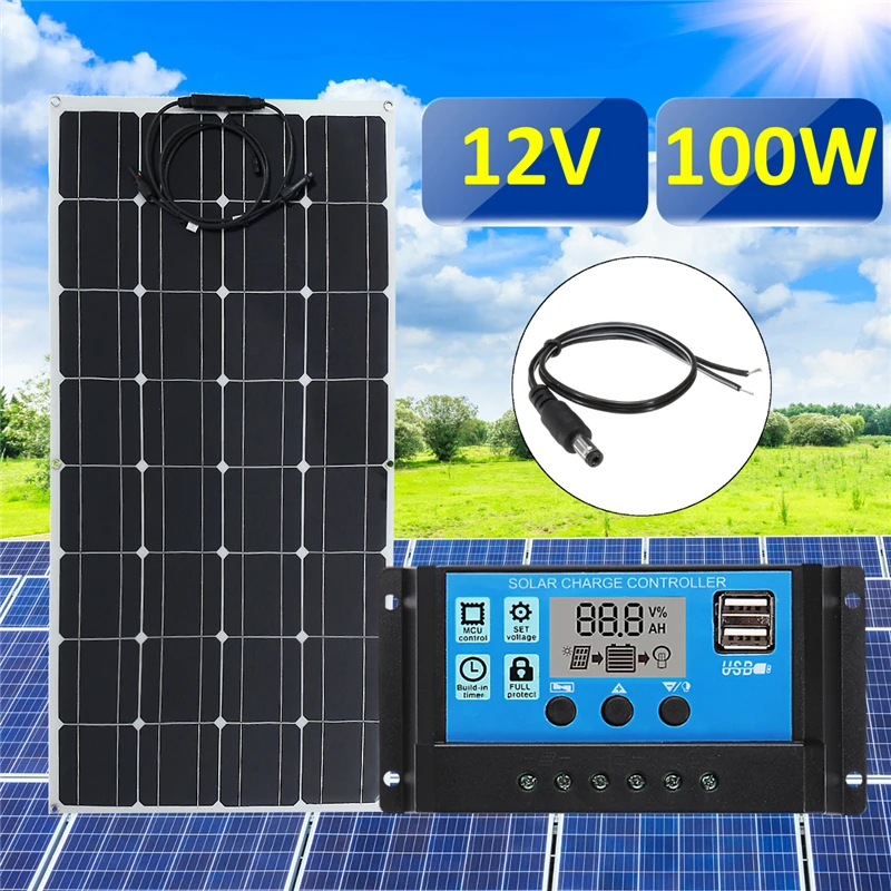 

3in1 100W 12V MC4 Solar Panel Kit Solar Power System Suit 30A PWM Multifunction Controller 30cm DC Male Cable