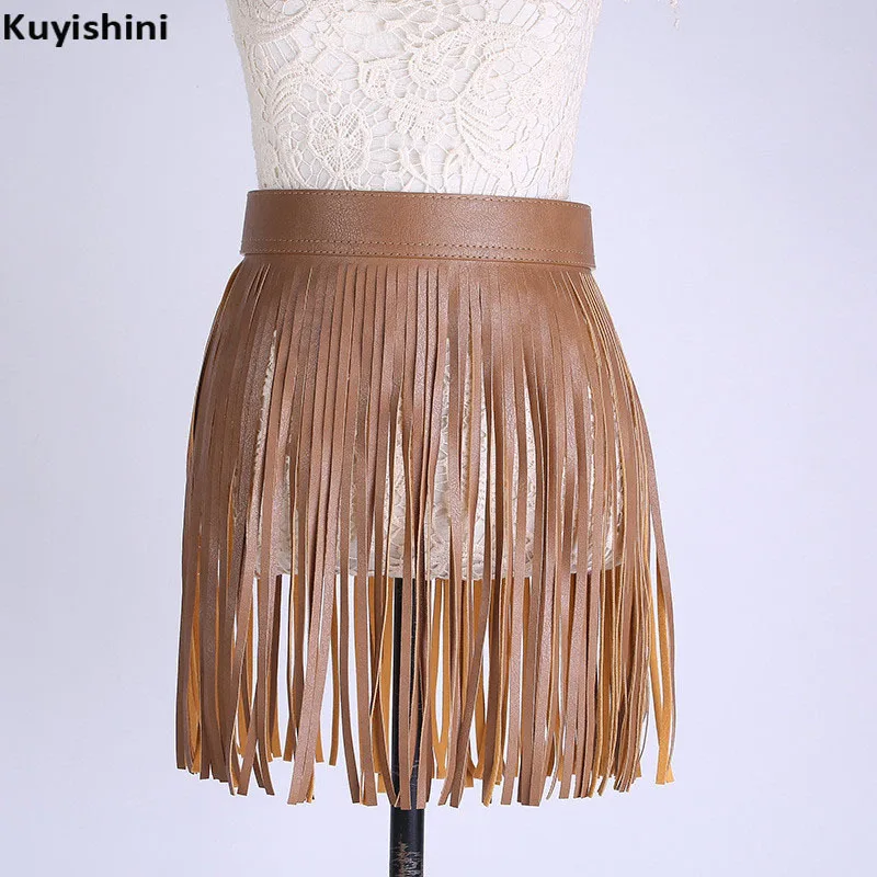 New Autumn Spring Sexy Wild Saia Mini Belt Pu Leather Tassel Skirts For