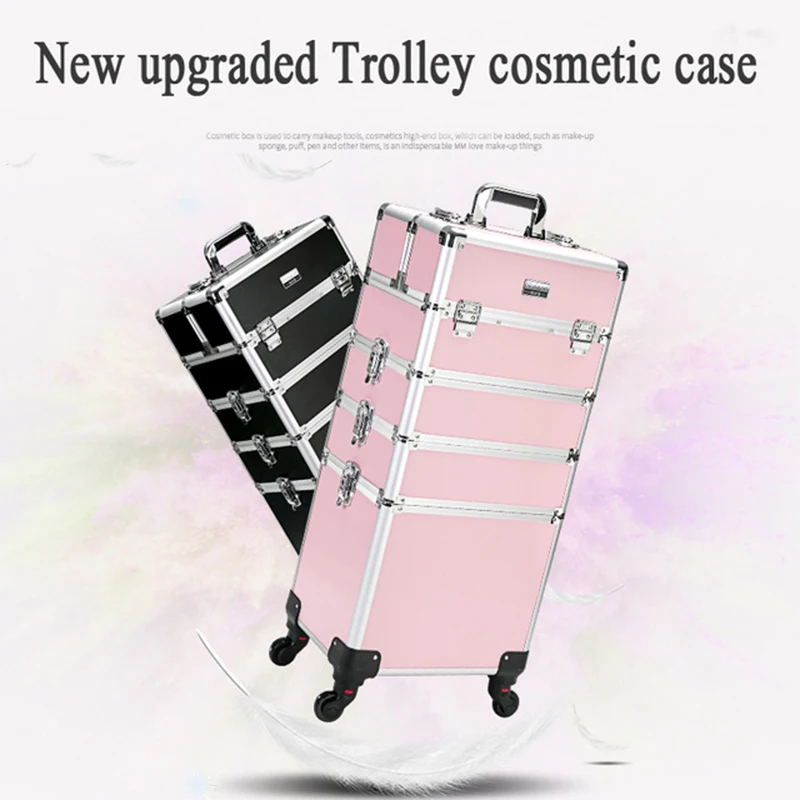 

Women multi-layer large-capacity cosmetic case Box Nail tattoo Rolling luggage bag makeup case multi-function trolley suitcase