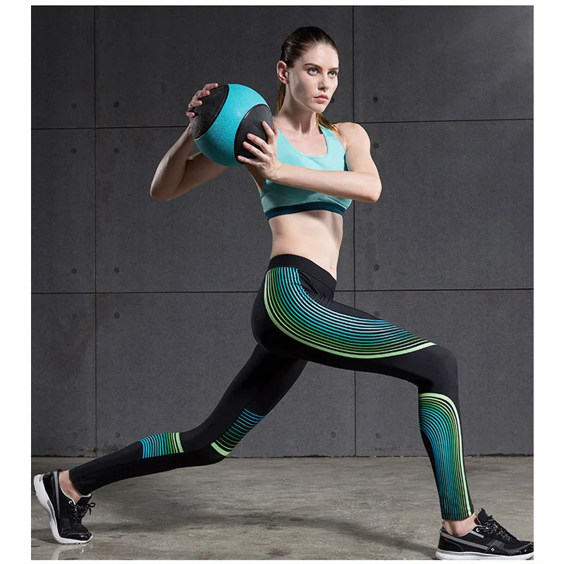 font b Women b font Yoga Compression Sports Pants Stripes Elastic Exercise Tights Female Fitness