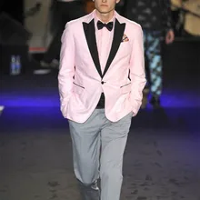 Свадебные костюмы розовая одежда жениха Вечерние смокинги для мужские костюмы черный воротник