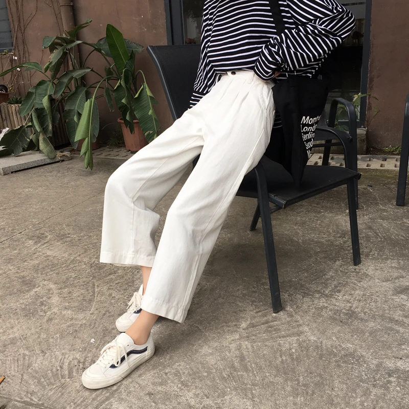 

Mazefeng 2019 New Spring Summer Women White Jeans Female High Waist Loose Causal Wide Leg Jeans Women Korean Style Ripped Jeans