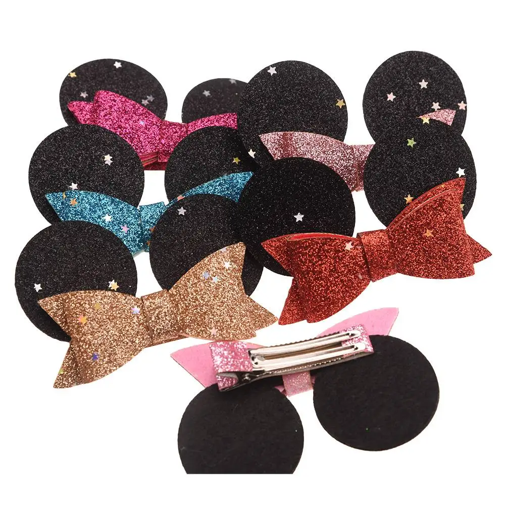 54PCS Mickey Ears Sequin Hairclip Hair Bows Mouse Ears Glitter Bows Boutique Hair Accessories