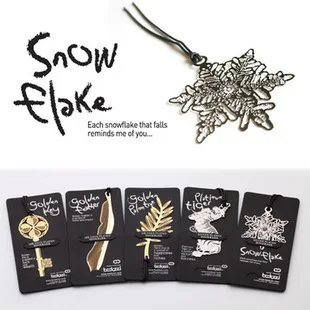 20Pcs/lot Creative bookzzicard,4 styles: snow flake bookmark,golden key bookmark,golden feathe,golden palmtree bookmark
