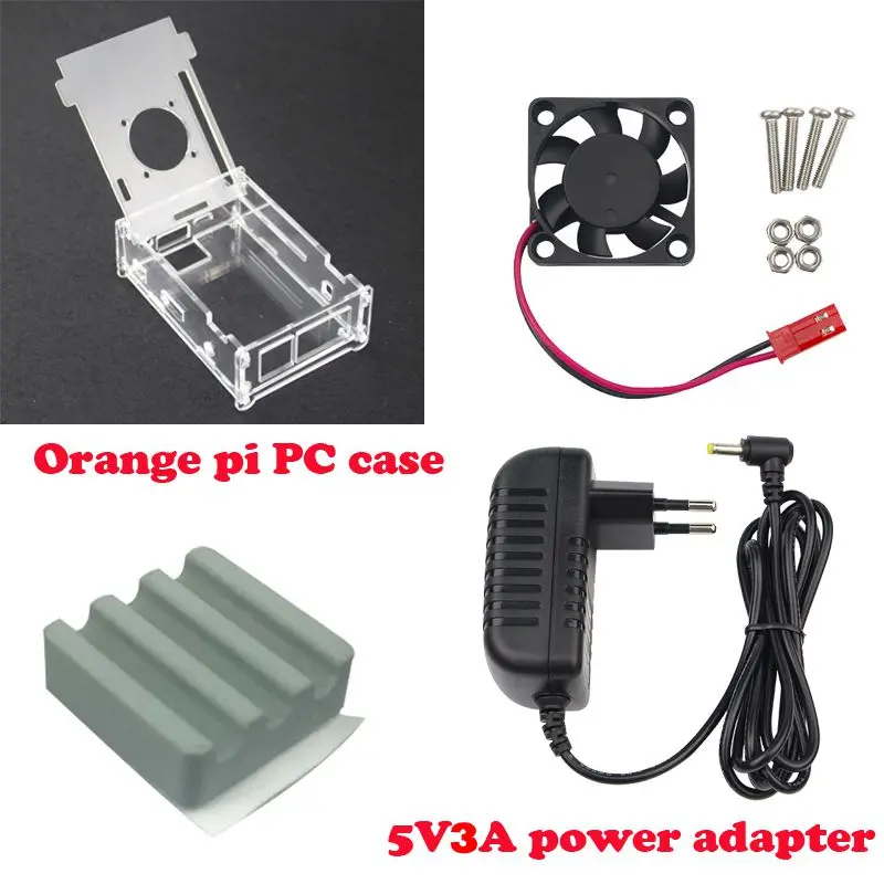 Горячая распродажа Прозрачный Акриловый чехол для Orange Pi PC+ DC 5V 3A зарядное устройство+ вентилятор охлаждения+ керамический радиатор для Orange Pi PC Plus