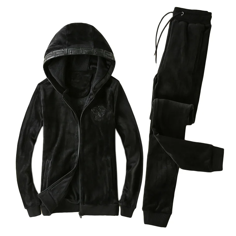 

Men's 2018 Pleuche Sport Running Suit Thickened 2-piece Eembroidered Winter Youth Hooded Sweater Sportswear Mens Warm Sport Suit