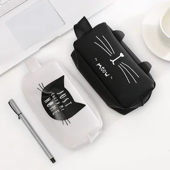 

1pcs Silicone Large capacity Black and White Simple Large capacity Zipper Pencil Men and women Cosmetic bag Storage bag