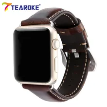 TEAROKE Retro Dark Brown Leather Watchband for Apple Watch 1 2 3 38mm 42mm Crocodile Pattern