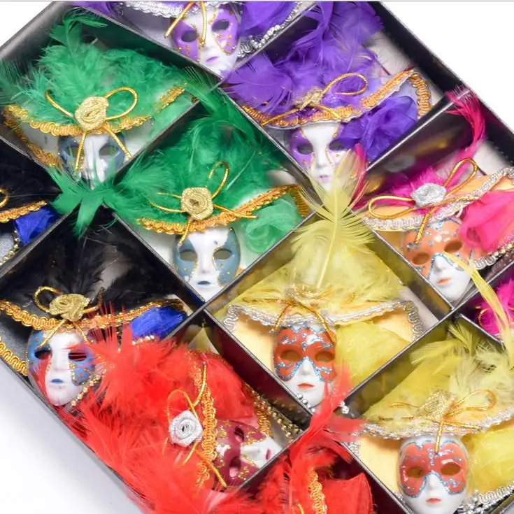 

Mini Masks Carnival of Venice Tourist Travel Souvenir 3D Mask Fridge Magnet Wearing Hat with Feathers Party favors colorful gift