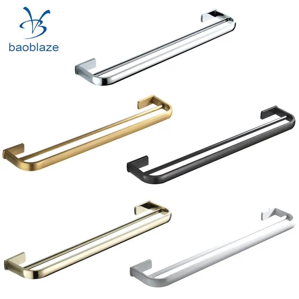 Wall Mounted Double Bar Towel Rack Holder Hanger Bathroom Wall Towel Bar Shelf, Space Saving