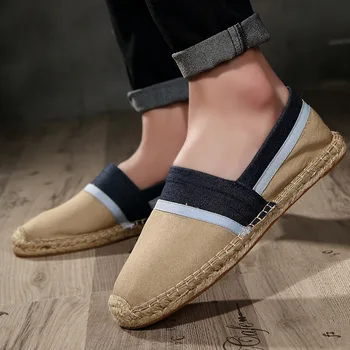 

New straw canvas shoes men 2019 summer original embroidery casual linen men's shoes lazy fisherman men's shoes mens shoes