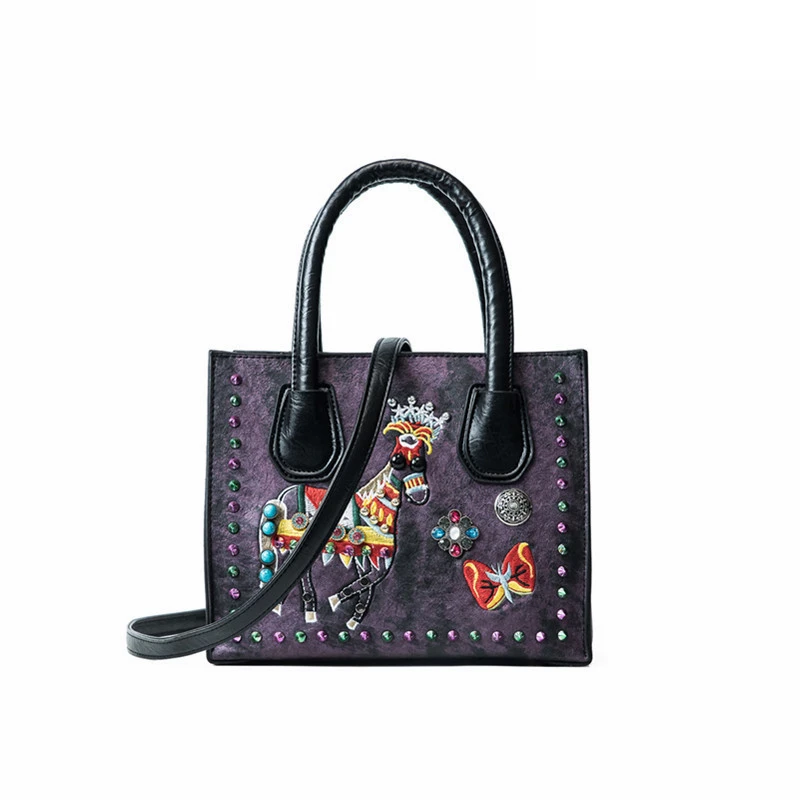 

Women Leather Handbags PU Woman Bags Embroidery Horse Women Messenger Bags Rivet Ladies Tote Bag Female Bolsas sac a main bolsa