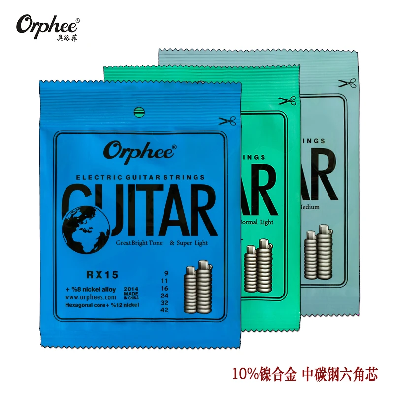 Cordas orphee rx15/17/19 para guitarra elétrica, 1 conjunto de cordas hexagonais de aço carbono 10%, liga de nicketl, 1 st-6, frete grátis
