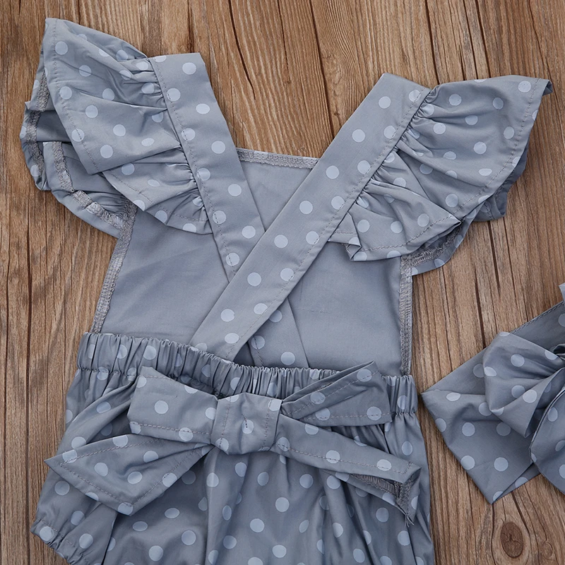 Summer Cute Newborn Clothes Baby Girl Rompers Ruffle Polka Dot Sleeveless One Piece Jumpsuit Headband Ropa