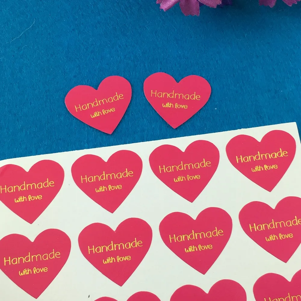 5000PC/Lot Thermoprinting Gold Rose Red Heart Stickers Label Handmade