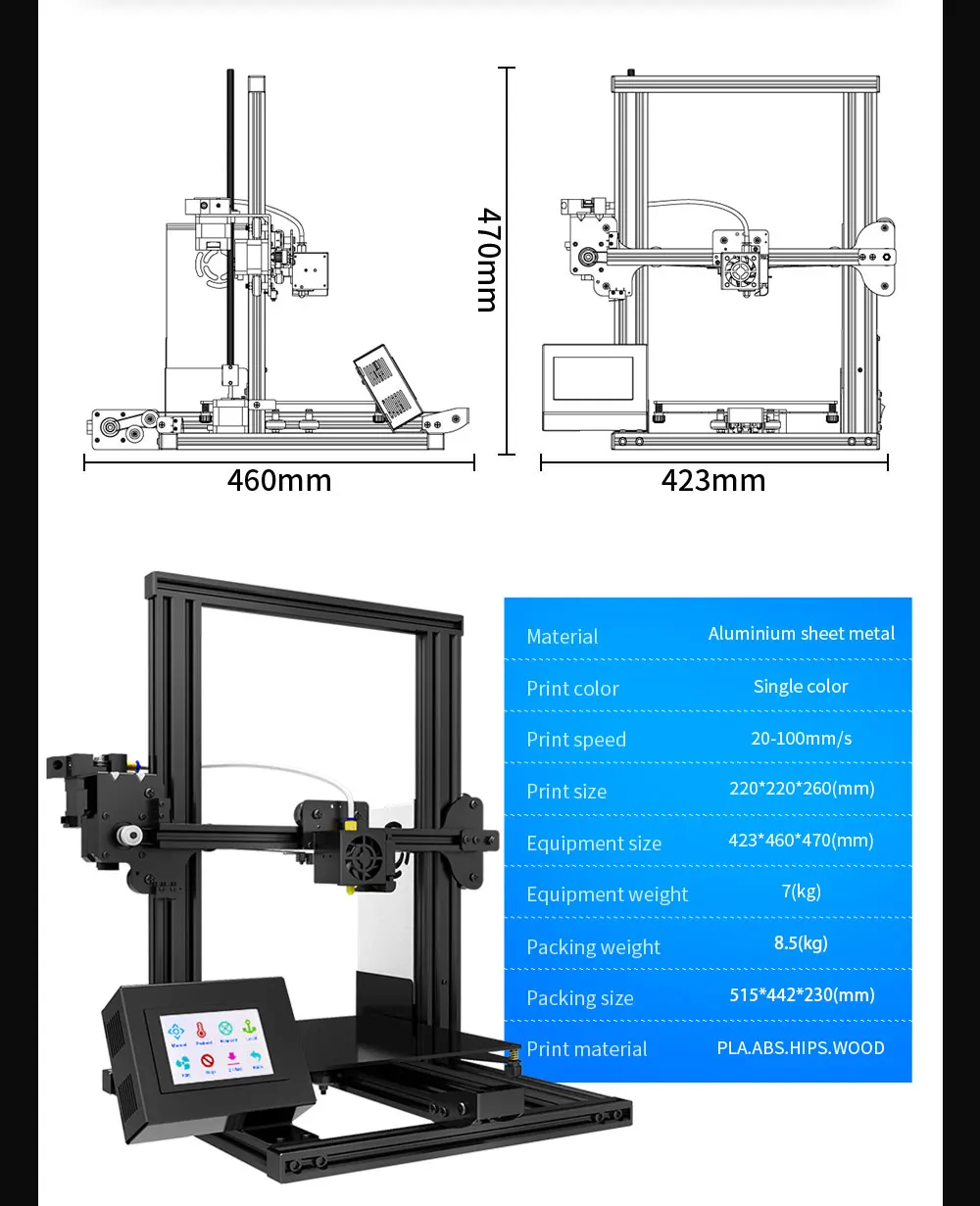 Tronxy XY-2 быстрая сборка полностью металлический новейший 3d принтер 220*220*260 мм высокая печать Магнитная Тепловая бумага 3,5 дюймов сенсорный экран