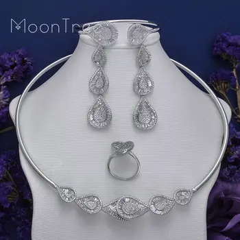 

MoonTree Luxury Water Drop Full Micro AAA Cubic Zirconia Women Wedding Bridal Necklace Bangle Earring Ring Copper Set Joias