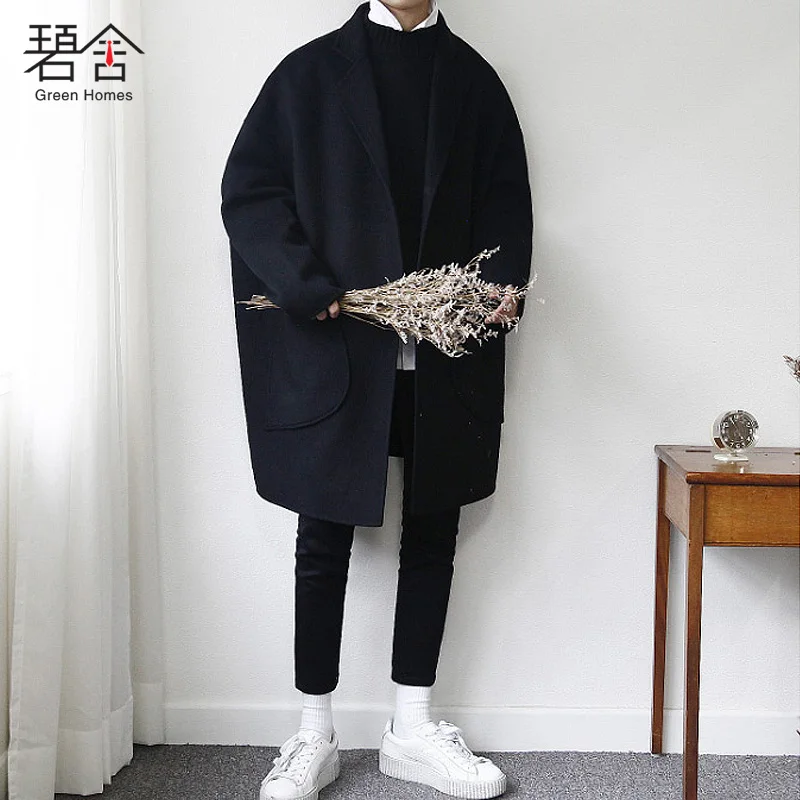 

S-5XL!!2018 The winter new Korean edition youth of the long hair coat men loose wool cloth coat