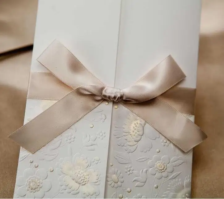 Cheap Ivory Wedding Invitations With Ribbon Bow Free Personalized