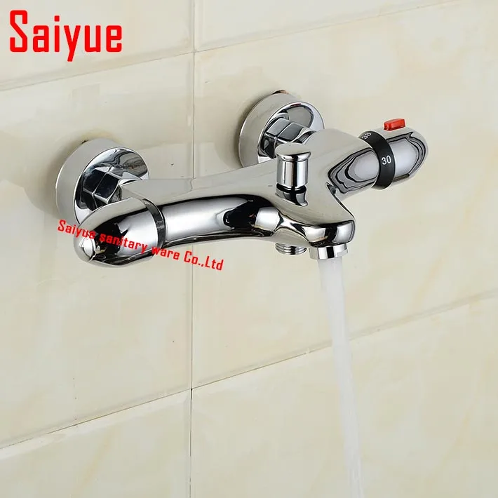 Thermostatic mixing valve Bathroom Shower Faucet Wall Mount, Polished