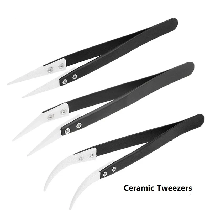 

New Anti-Static Ceramic Tweezers Electronic Cigarette Industrial Ceramic Tweezers with Insulated Pointed Straight Curved Tip