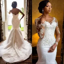 2018 Africano Lace Sheer Vestido de Noiva Sexy Backless Trem Da Varredura Vestidos de Noiva Vestido De Novia