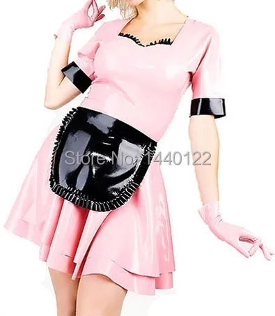Сексуальный латексный резиновый комплект Лолита платье девушки розовый Фетиш Лолита vestidos размера плюс
