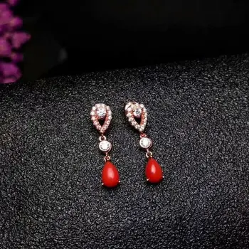

shilovem 925 sterling silver Natural real red coral stud earrings fine Jewelry women trendy wedding gift yhe040601agsh