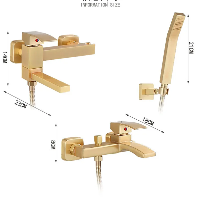 Роскошная золотая кисточка, простой смеситель для ванны и душа, смеситель для ванной комнаты, настенный смеситель для ванны с ручной душевой смесителем для ванной комнаты