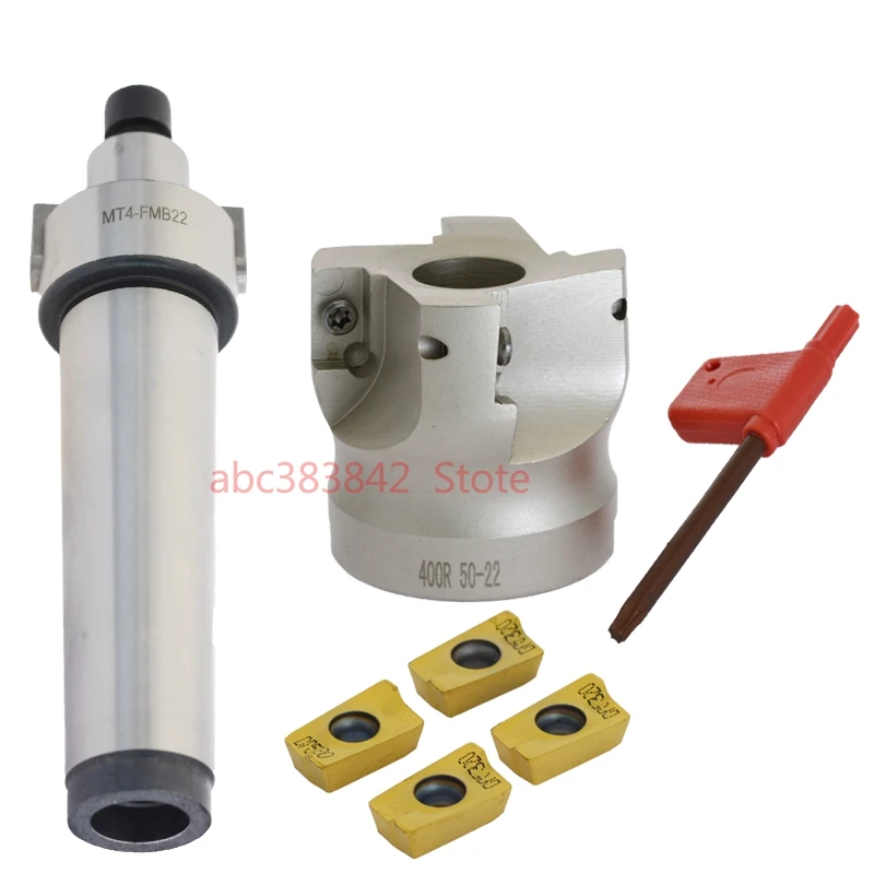 

Face Mill Holder MT4 FMB22 M16 + BAP400R 50 22 4T Face End Mill Cutter right angle + 4pcs APMT1604PDER Cemented Carbide Blade