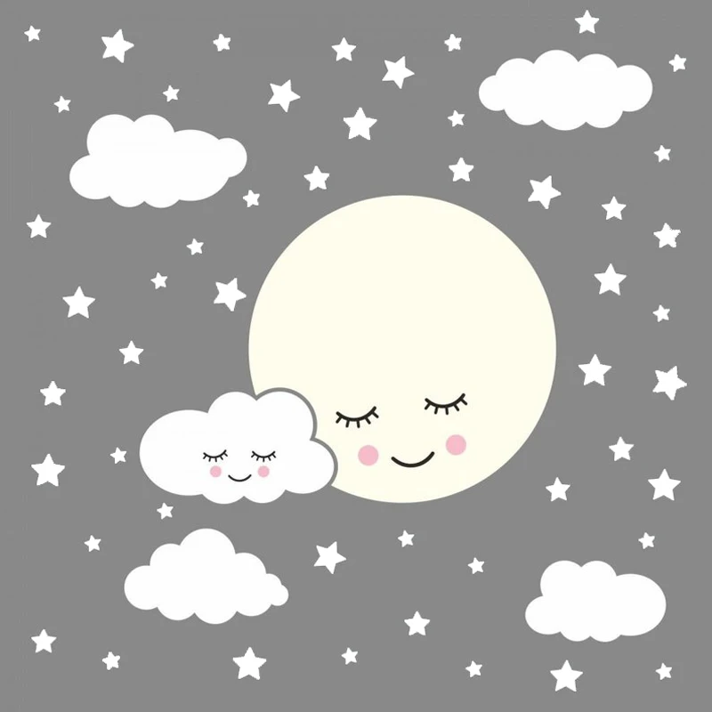 Виниловая наклейка на стену Full Moon With Cloud Stars для детской комнаты съемная Наклейка