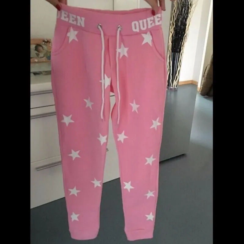 Однотонные брюки Капри спортивный костюм розовые/серые свободные брюки женские с принтом звезды повседневные длинные брюки Модные тренировочные брюки