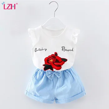 

LZH Infant Clothing 2018 Summer Baby Girls Clothes Floral T-shirt+Shorts 2pcs Outfit Suit Kids Baby Set Newborn Clothes 0-2 Year
