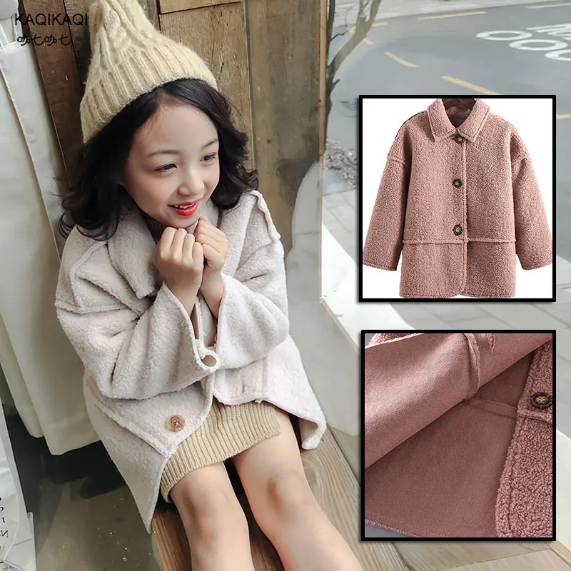 

2018Winter Children Faux Lambswool Suede Coat Baby Girls Imitation Sheepskin coat Teens man-made leather and Fur Clothing