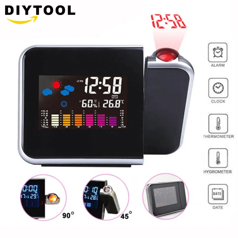 Projection Digital Alarm Clock Snooze Weather Thermometer Lcd Color DisplayLY 