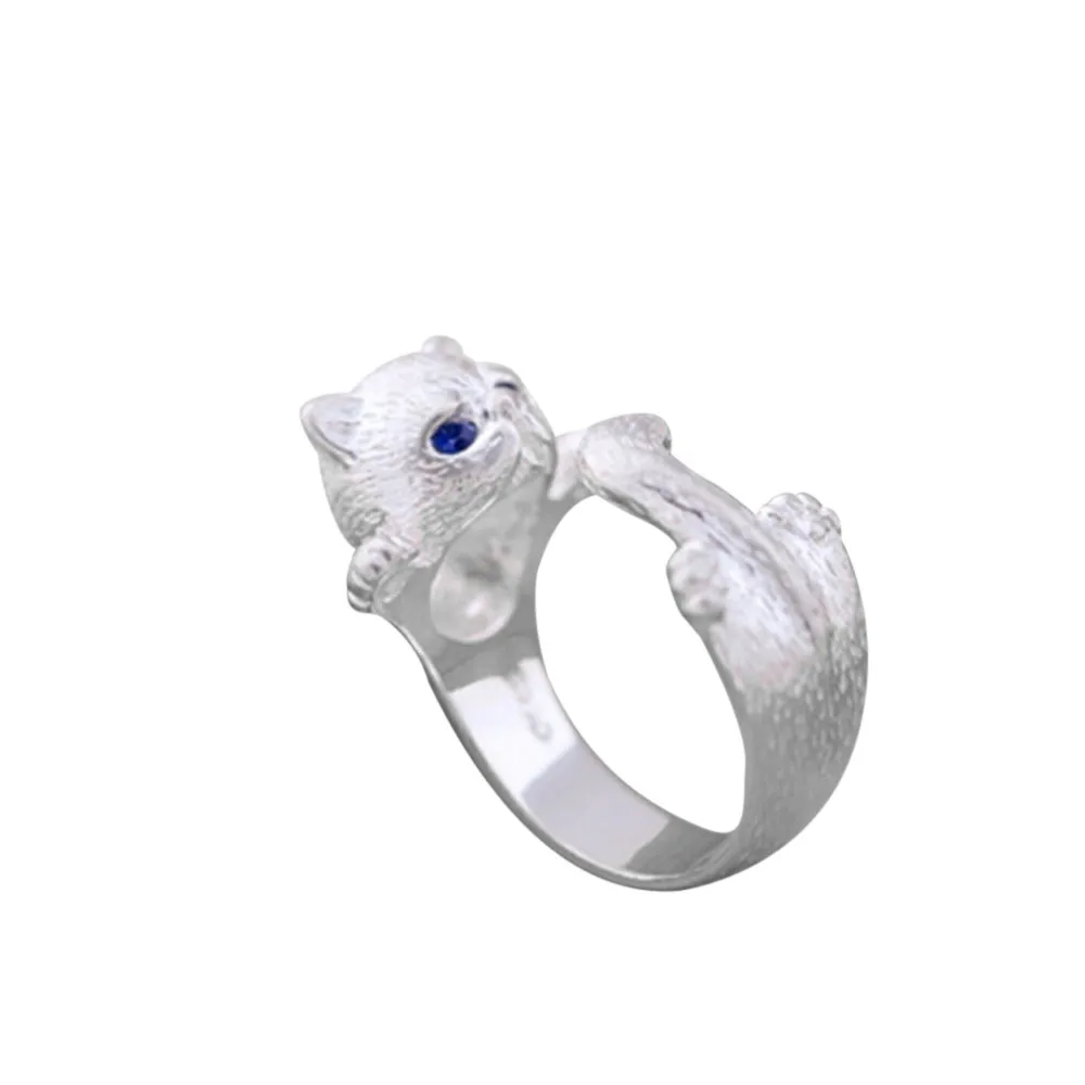 Женские кольца, регулируемые, милые, голубые глаза, котенок, кольцо, циркониевое покрытие, кошачье кольцо, модный бренд, кольцо, ювелирное изделие, подарок