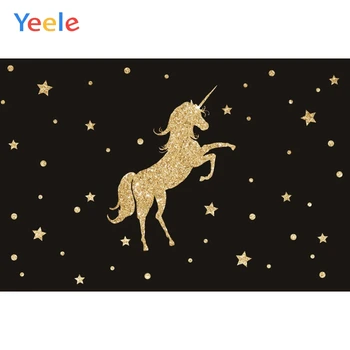 

Yeele Golden Unicorn Stars Black Solid Color Birthday Photography Backgrounds Customized Photographic Backdrops for Photo Studio