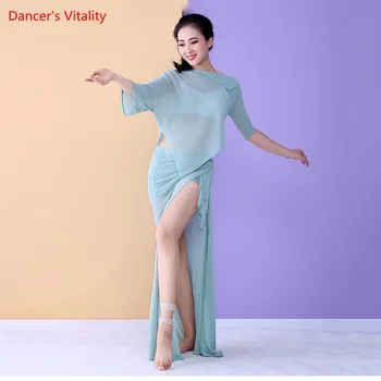 

Competition Bellydance Costume 2pcs Mesh Tops&Skirt (With Underpants ) Set Belly Dance Costume Set Split Long Skirt