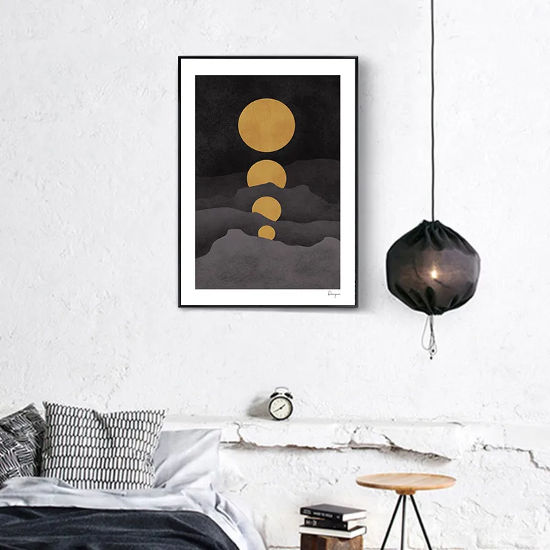 Abstract Mountain Moon Art Geometric Figures Painting  Canvas Paint Wall Pictures Bedside Posters Living Room Decor Unframed