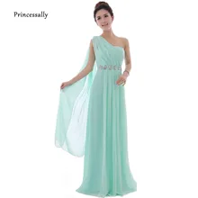 Длинное цвет Зеленая мята платье подружки невесты на одно плечо высокое качество шифон Вечерние платья светильник желтые платья подружек невесты под$50 для свадьбы