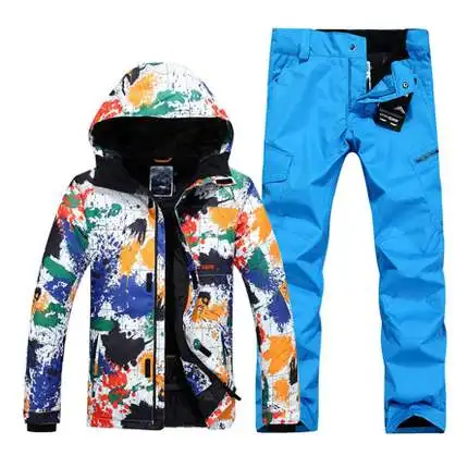 

GSOU SNOW Men's Splash Pattern Ski Suit Winter Thick Warm Breathable Windproof Waterproof Ski Coat Ski Pants Size XS-XL