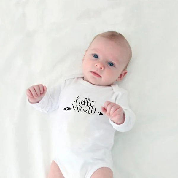 Одежда для новорожденных хлопковые детские комбинезоны для младенцев с длинными рукавами и надписью «Hello world» мягкая одежда комбинезоны