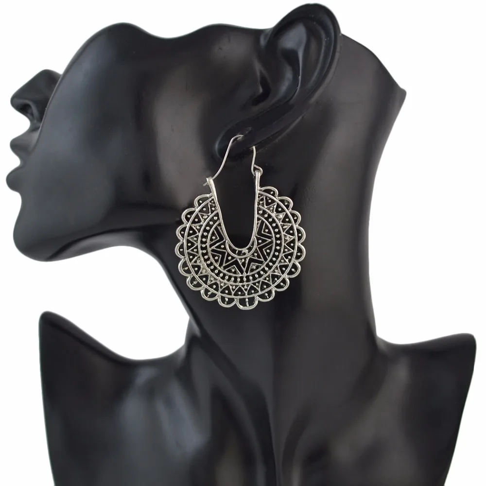 

Nigeria Ethnic Tribal Vintage Indian Jewelry Carved Flower Boho Earrings For Women Geometric Hoop Earring Nepal Birthday Gifts